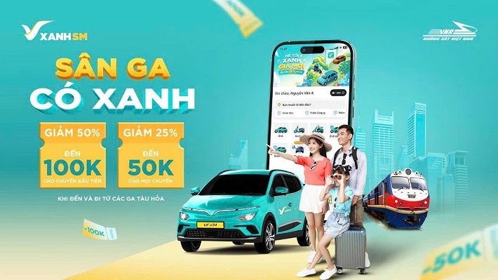 Ưu đãi 25% phí di chuyển (tối đa 50K) bằng Xanh SM đi và đến nhà ga tàu hỏa